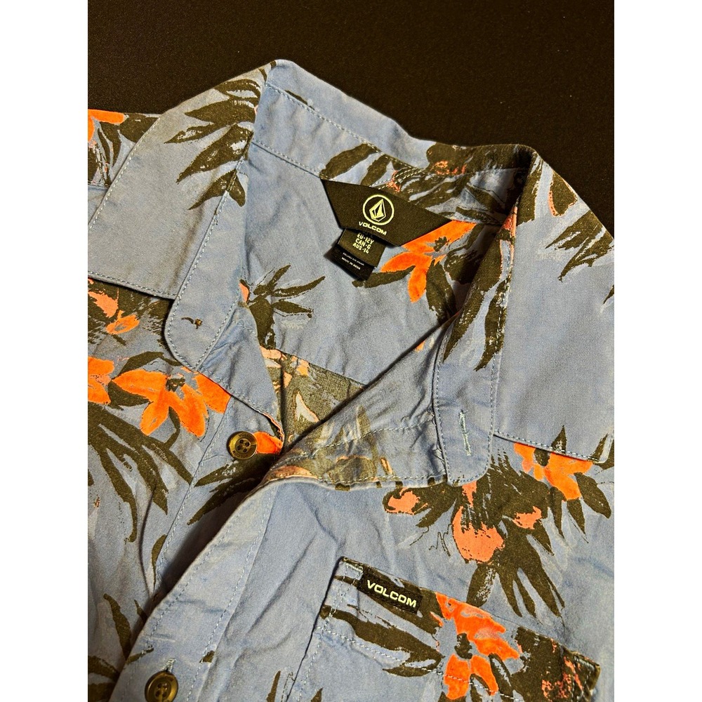 Volcom Boy's Skater Hawaiian Button Up Short Sleeve Casual Shirt Size L 14/16
